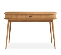 Bureau JARI en bois massif coloris chêne, 113 x 75 x 50 cm, façade cannelée, rangement avec porte coullisante