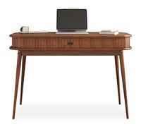 IDIMEX Bureau JARI en Bois Massif, 113 x 75 x 50 cm, Pieds Coniques, façade cannelée, Rangement Pratique avec Porte coullisante, Coloris châtaignier