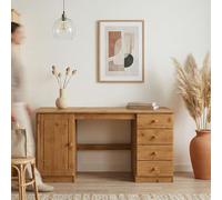 IDIMEX Bureau Manager L 145 cm en Bois Massif, Coloris chêne, Espace de Rangement avec 4 tiroirs et 1 Porte battante, Un Large Plateau, Bureau Droit Style Classique