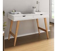 Bureau MILO en pin massif lasuré blanc avec 2 tiroirs de rangement