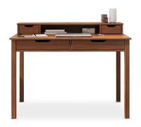 IDIMEX Bureau Raul L 114 cm en Bois Massif Coloris châtaignier avec Quatre tiroirs et Une Niche de Rangement réhausse écran intégrée idéal pour Petit Espace et Bureau à Domicile