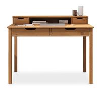 IDIMEX Bureau Raul L 114 cm en Bois Massif Coloris chêne avec Quatre tiroirs et Une Niche de Rangement réhausse écran intégrée idéal pour Petit Espace et Bureau à Domicile