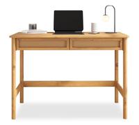 Bureau RODRIGO droit H 76 cm en bois massif coloris chêne avec rangement 2 tiroirs, idéal pour le télétravail
