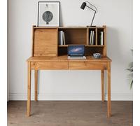 Bureau Secrétaire ALISA en Bois Massif avec 2 Tiroirs, 1 Volet, 4 Niches, 114 x 122 x 54 cm, Couleur Chêne