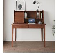 Bureau Secrétaire ALISA en Bois Massif avec 2 Tiroirs, 1 Volet, 4 Niches, 114 x 122 x 54 cm, Couleur Châtaignier