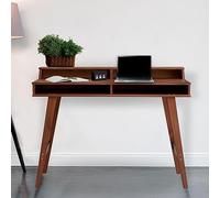 Bureau secrétaire LUNA avec niches 110 x 84 x 54 cm, En bois de pin massif, Rangement élégant et compact, Petit bureau, Brun foncé