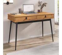 Bureau WANDA avec 2 tiroirs, en pin massif, Bureau en bois, Coloris chêne et noir