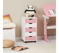 IDIMEX Caisson de Bureau Lagos L 35 cm, en Bois Massif, Blanc et Rose, Meuble de Rangement sur roulettes avec 5 tiroirs, idéal pour Chambre et Bureau