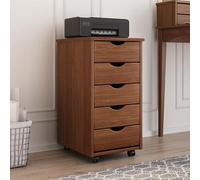 IDIMEX Caisson de Bureau Lagos L 35 cm, en Bois Massif, Meuble de Rangement sur roulettes avec 5 tiroirs, Coloris Brun foncé, idéal pour Chambre et Bureau