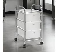 IDIMEX Caisson sur roulettes GINA Chariot avec 3 tiroirs en Plastique Blanc Transparent et 1 étagère, Meuble de Rangement pour Salle de Bain en métal chromé
