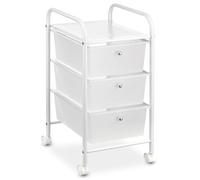 IDIMEX Caisson sur roulettes GINA Chariot avec 3 tiroirs en Plastique Blanc Transparent et 1 étagère, Meuble de Rangement pour Salle de Bain en métal laqué Blanc