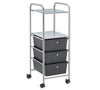 IDIMEX Caisson sur roulettes GINA Chariot avec 3 tiroirs en Plastique Noir et 2 étagères, Meuble de Rangement pour Salle de Bain en métal chromé