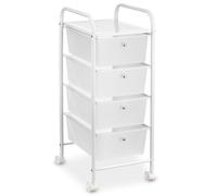 Caisson sur roulettes GINA chariot avec 4 tiroirs en plastique blanc transparent et 1 étagère, rangement salle de bain métal blanc