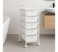 IDIMEX Caisson sur roulettes GINA Chariot avec 5 tiroirs Blancs Transparent et 1 étagère, Meuble de Rangement pour Salle de Bain en métal laqué Blanc