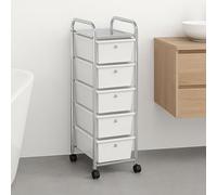 IDIMEX Caisson sur roulettes GINA Chariot avec 5 tiroirs en Plastique Blanc Transparent et 1 étagère, Meuble de Rangement pour Salle de Bain en métal chromé