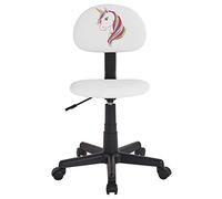IDIMEX Chaise de Bureau pour Enfant Unicorn Fauteuil pivotant et Ergonomique sans accoudoirs, siège à roulettes avec Hauteur réglable, revêtement en synthétique Blanc avec Motif Licorne
