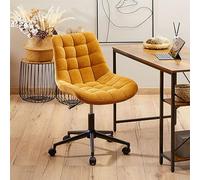 IDIMEX Chaise de Bureau VASILO Fauteuil en Velours Côtelé Jaune Moutarde avec Piétement en Métal Laqué Noir, Assise Réglabe en Hauteur, Rembourrée et Pivotante