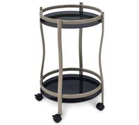 IDIMEX Chariot de Service Vega Coloris Champagne et Noir Table d'appoint Ronde sur roulettes Chariot à thé et Boisson en métal, avec 2 étagères en Verre trempé Noir