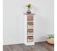 IDIMEX Chiffonnier Flower H 70 cm en Bois Massif Blanc et Brun 1 tiroir et 3 paniers Commode Petit Meuble de Rangement Haut pour Chambre ou Salle de Bain