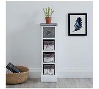 IDIMEX Chiffonnier Flower Petit Meuble avec 1 tiroir et 3 paniers étagère en Bois de Paulownia Blanc et Gris, Style Shabby Chic Vintage Rustique Romantique
