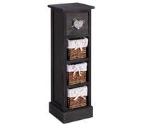 IDIMEX Chiffonnier Flower Petit Meuble avec 1 tiroir et 3 paniers étagère en Bois de Paulownia Noir, Style Shabby Chic Vintage Rustique Romantique