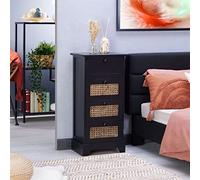IDIMEX Chiffonnier Jasmin Petite Commode avec 4 tiroirs, Style Vintage bohême, en Bois de Paulownia lasuré Noir et rotin