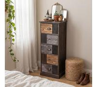 Chiffonnier MARA avec 5 tiroirs, commode en bois de paulownia style vintage ethnique bohême avec gravures
