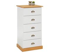 Chiffonnier PARIS L 48 cm en pin massif blanc et brun 5 tiroirs commode petit meuble de rangement haut pour chambre