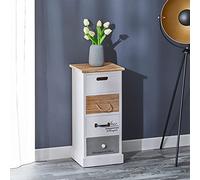 IDIMEX Chiffonnier Salva H 77 cm en Bois Massif Blanc, Gris et Brun 4 tiroirs Commode Petit Meuble de Rangement Haut pour Chambre ou Salle de Bain