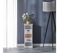 Chiffonnier SALVA H 77 cm en bois massif blanc, gris et brun 5 tiroirs commode petit meuble de rangement haut