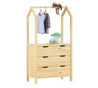 IDIMEX Commode Amira Meuble de rangment pour Enfant en Forme de Maison, avec 3 tiroirs et 1 Tringle, en pin Massif Naturel