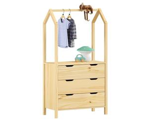 IDIMEX Commode Amira Meuble de rangment pour Enfant en Forme de Maison, avec 3 tiroirs et 1 Tringle, en pin Massif Naturel