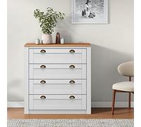 IDIMEX Commode Chambre Bolton L 91 cm en Bois Massif, Blanc et Brun avec 4 Grands tiroirs et poignées Coquille, Meuble de Rangement lasuré Adulte Style Maison de Campagne Couleur Blanche