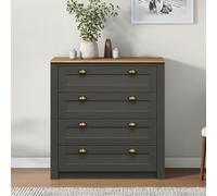 IDIMEX Commode Chambre Bolton L 91 cm en Bois Massif, Gris Anthracite et Brun avec 4 Grands tiroirs et poignées Coquille, Meuble de Rangement lasuré Adulte Style Maison de Campagne Couleur Grise