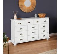 Commode chambre COLMAR L 117 cm 11 tiroirs en bois massif blanc chiffonnier apothicaire rangement