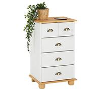 IDIMEX Commode Chambre Colmar L 49 cm en Bois Massif Blanc et Brun avec 4 tiroirs, Meuble de Rangement Adulte lasuré avec poignées Coquille en métal Style Maison de Campagne 49 x 80 x 39 cm