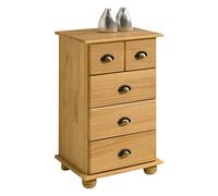 IDIMEX Commode Chambre Colmar L 49 cm en Bois Massif Brun avec 4 tiroirs, Meuble de Rangement Adulte lasuré avec poignées Coquille en métal Style Maison de Campagne 49 x 80 x 39 cm