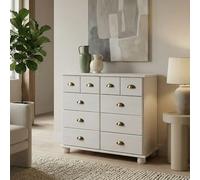 Commode COLMAR chiffonnier apothicaire rangement avec 8 tiroirs en pin massif lasuré blanc