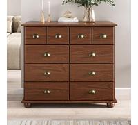 Commode chambre COLMAR L 92 cm 8 tiroirs en bois massif brun foncé chiffonnier apothicaire rangement avec poignées en métal