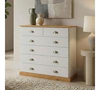 IDIMEX Commode Chambre Paris L 91 cm en Bois Massif Blanc et Brun avec 6 tiroirs, Meuble de Rangement Adulte lasuré avec poignées Coquille en métal Style Maison de Campagne