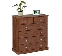 IDIMEX Commode Chambre Paris L 91 cm en Bois Massif Brun foncé avec 6 tiroirs, Meuble de Rangement Adulte lasuré avec poignées Coquille en métal Style Maison de Campagne
