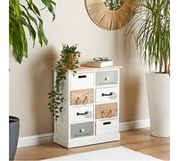 IDIMEX Commode Chambre Salva L 54 cm en Bois Massif Blanc et Brun avec 8 tiroirs Meuble Rangement Style Shabby Chic Vintage Rustique