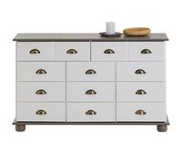 IDIMEX Commode Colmar chiffonnier apothicaire Rangement avec 11 tiroirs en pin Massif lasuré Blanc et Taupe