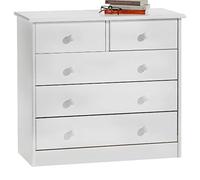 IDIMEX Commode de Chambre Rondo Meuble de Rangement avec 5 tiroirs, en pin Massif lasuré Blanc