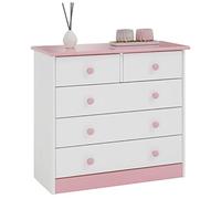 Commode en pin RONDO, 2+3 tiroirs, lasuré blanc et rose