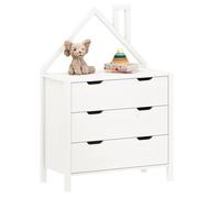 Commode Enfant ELANO en Bois Massif blanc avec 3 Tiroirs de Rangement, 84 x 120 x 41 cm, Meuble Chambre