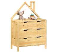 Commode Enfant ELANO en Bois Massif coloris naturel avec 3 Tiroirs de Rangement, 84 x 120 x 41 cm, Meuble Chambre