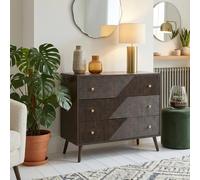 IDIMEX Commode Livia L 80 cm avec 3 Tiroirs en Bois Brun Foncé, Poignées Rondes en Métal, Design Rétro-Chic avec Relief Géométrique, Meuble de Rangement pour Chambre