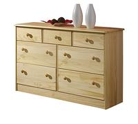 Commode RONDO 7 tiroirs pin massif vernis naturel