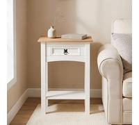 Table console CAMPO table d'appoint en bois style mexicain avec 1 tiroir et 1 étagère, en pin massif lasuré blanc et brun